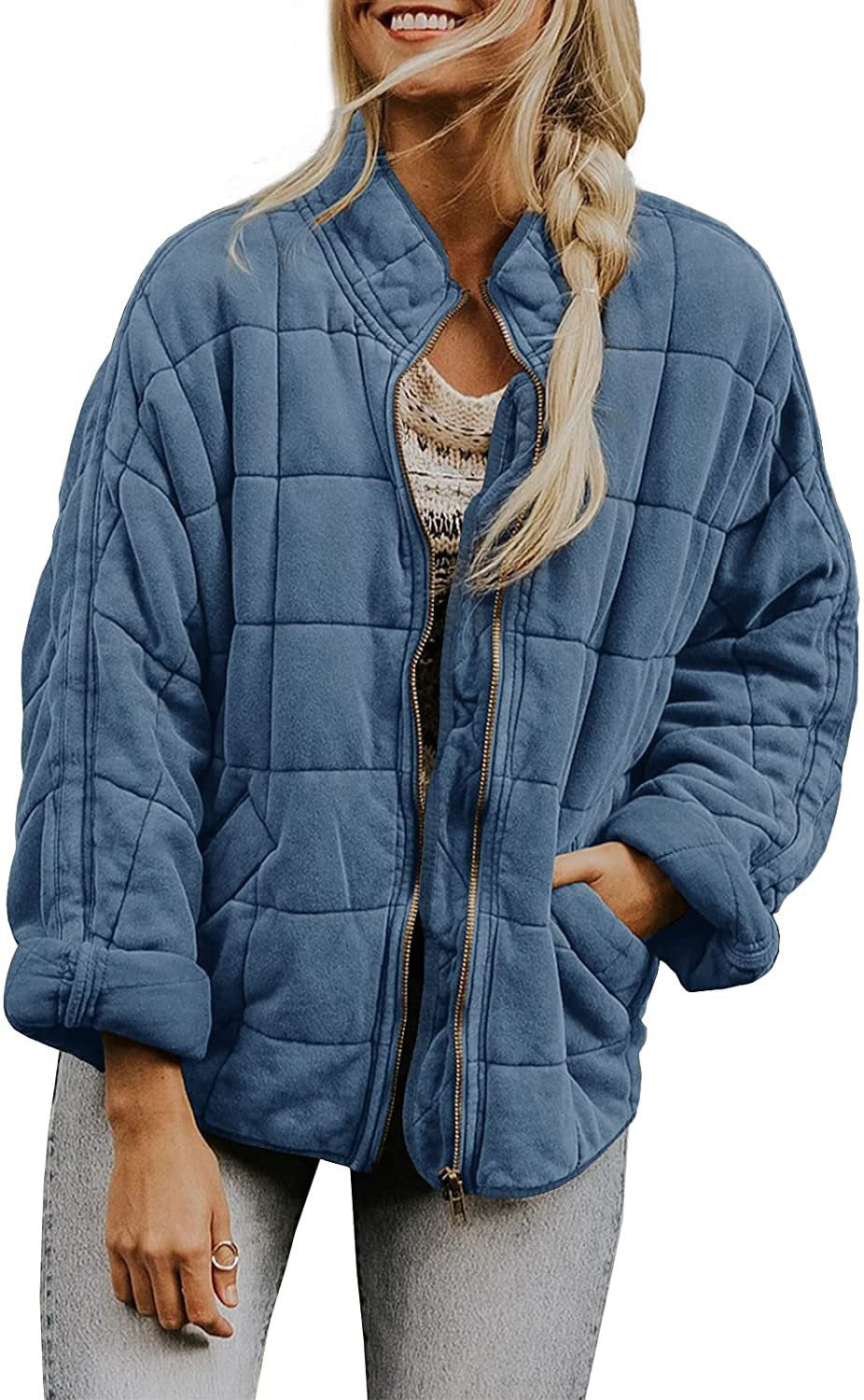✨ Solid Color Stand Collar Cotton Jacket for Women – Loose Fit Long Sleeve Pocket Coat