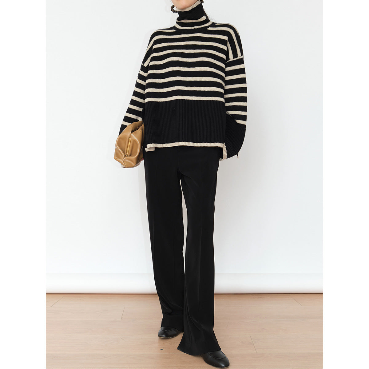 Striped High Neck Sweater for Women | 2025 Spring & Autumn Loose Knit Pullover with Unique Design