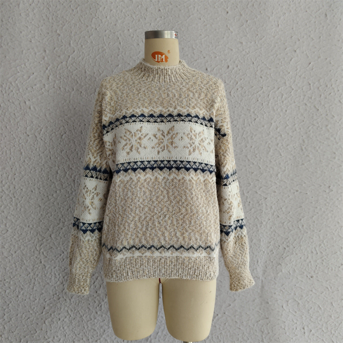 Autumn Winter 2025 Women’s Christmas Snowflake Chenille Sweater – Semi-Turtleneck Knit Pullover