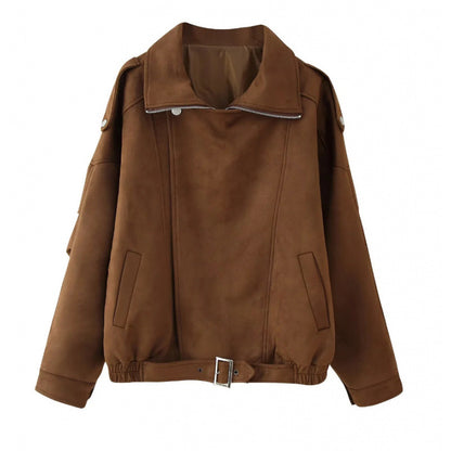2025 Women’s Fashion Casual Biker Jacket – Short Zip-Up Outerwear