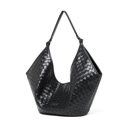 2025 New Women’s Large Capacity Tote Bag – Fashion Cowhide Woven Texture Shoulder Handbag for Work & School