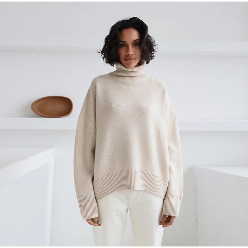 Thick Knit High Neck Sweater for Women | Fall & Winter Loose Fit Pullover