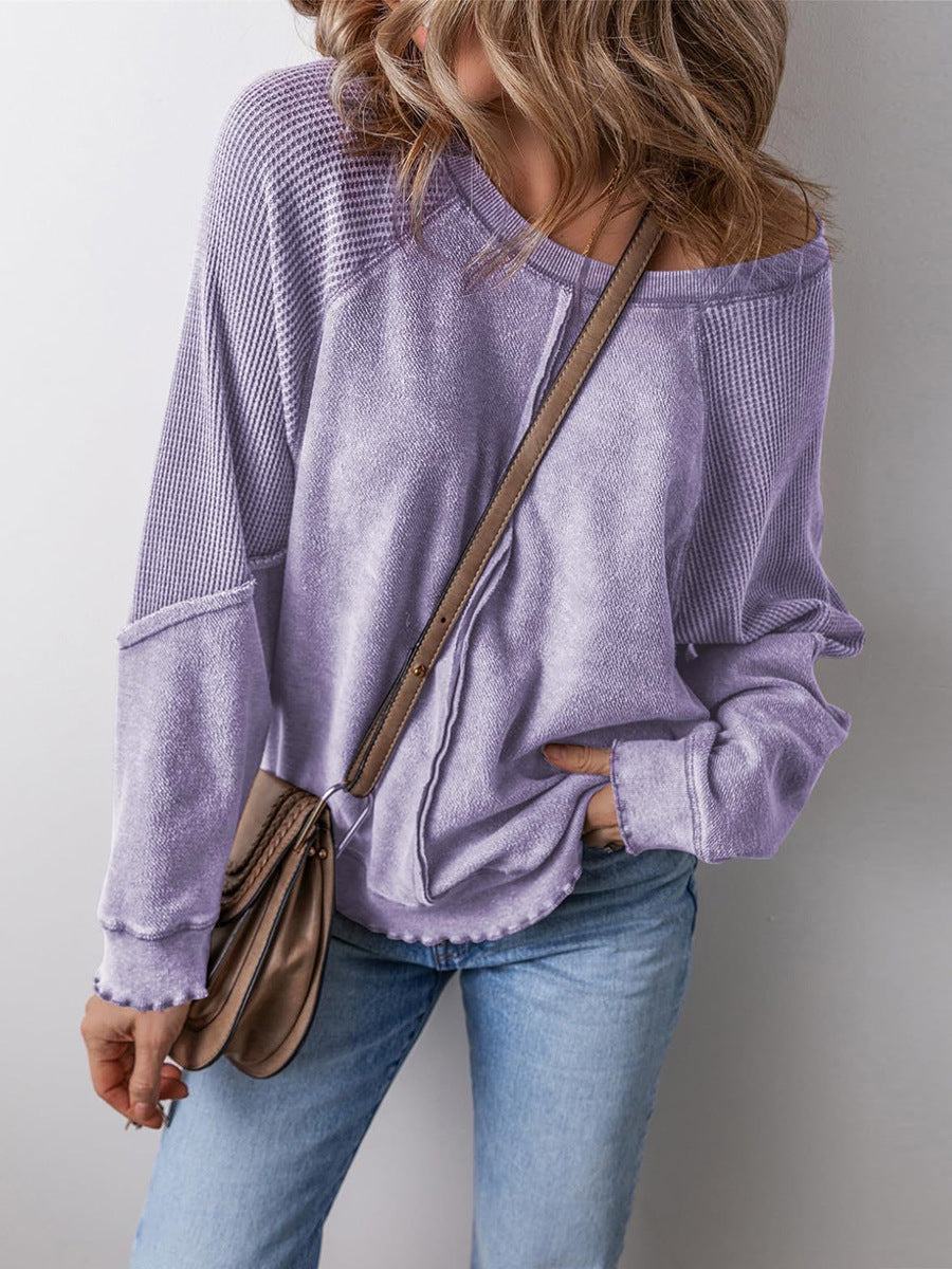 2025 Spring & Autumn Women’s Loose-Fit Sweatshirt | Round Neck Long Sleeve with Contrast Stitching