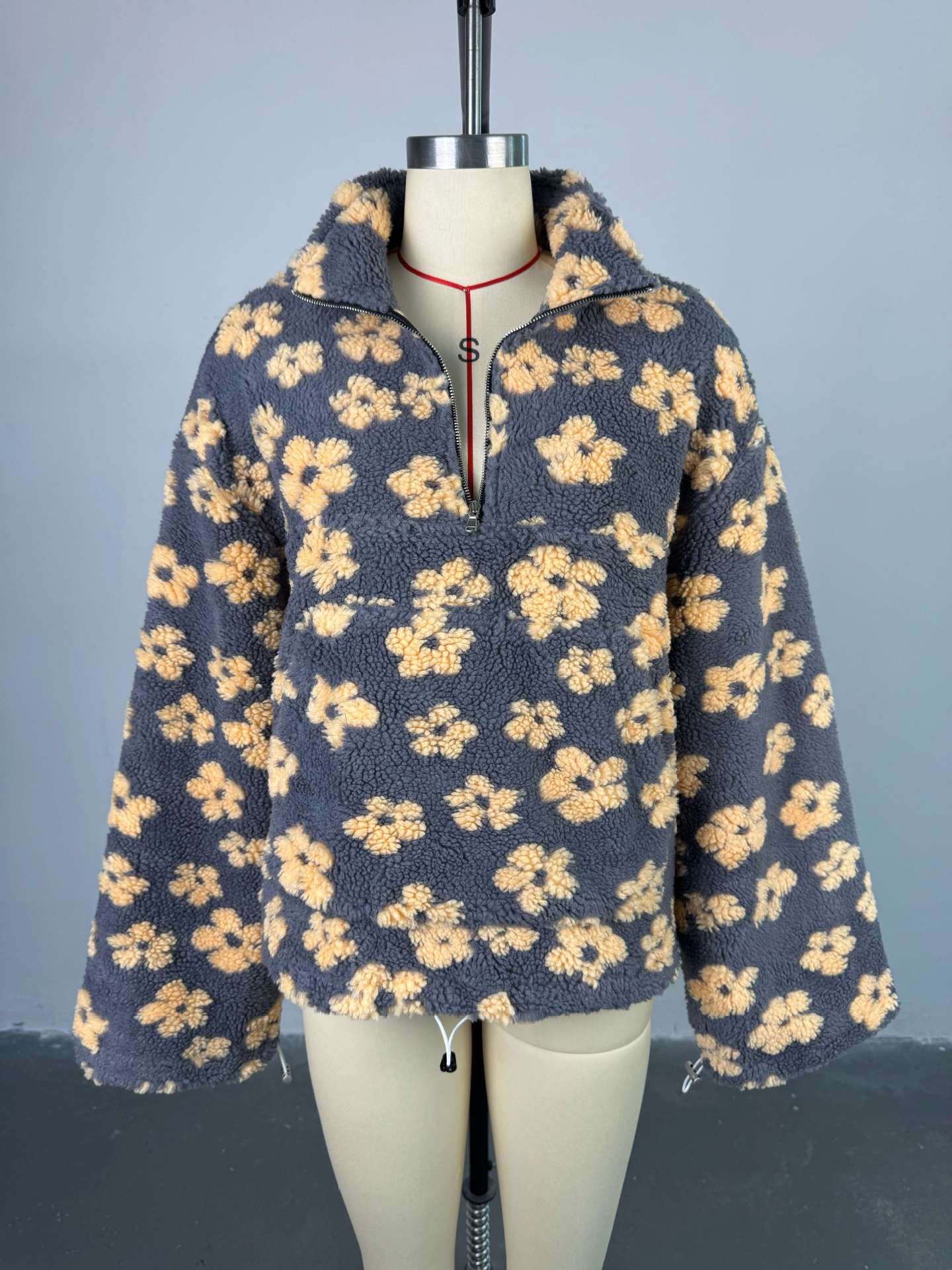 Women’s 2025 Spring Faux Shearling Zip-Up Sweatshirt | Loose Fit Printed Long Sleeve Hoodie