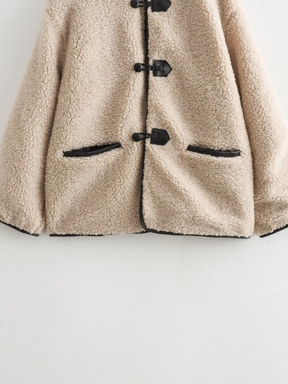 Women’s Fleece Cardigan Jacket – Autumn Winter Loose Fit Sherpa Open Front Coat