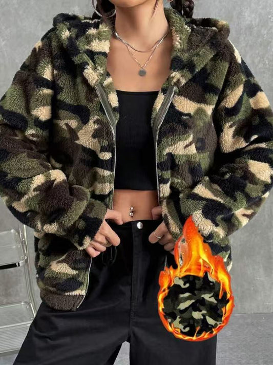 Women’s Double-Sided Plush Zip-Up Hoodie – Casual Autumn Winter Fleece Jacket