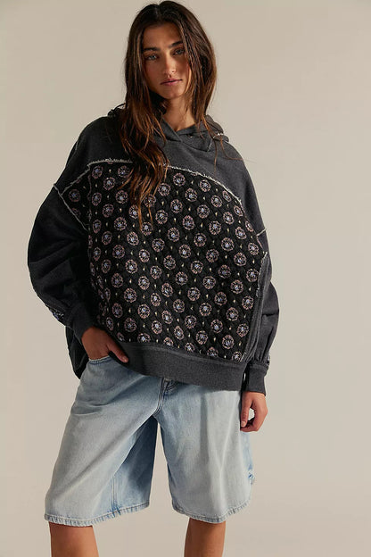 Women’s Embroidered Hoodie | Fall Winter Patchwork Pullover Casual Sweatshirt