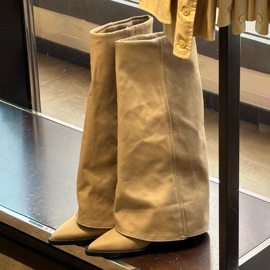 Sheepskin Leather Knee-High Boots | Chunky Heel, Wide Calf, Thick Sole, and Riding Boots Style