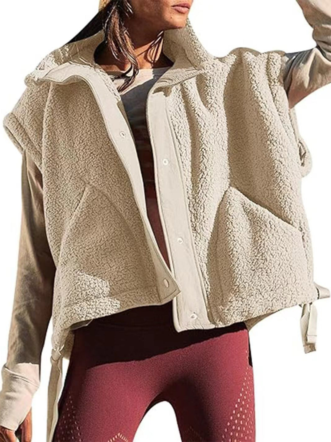 Faux Fur Vest | Oversized Sleeveless Sherpa Jacket with Button Closure