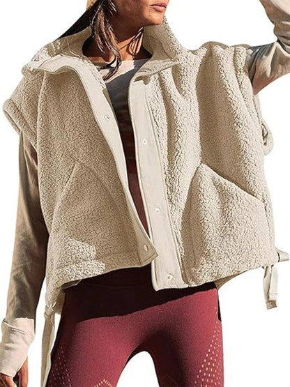 Faux Fur Vest | Oversized Sleeveless Sherpa Jacket with Button Closure