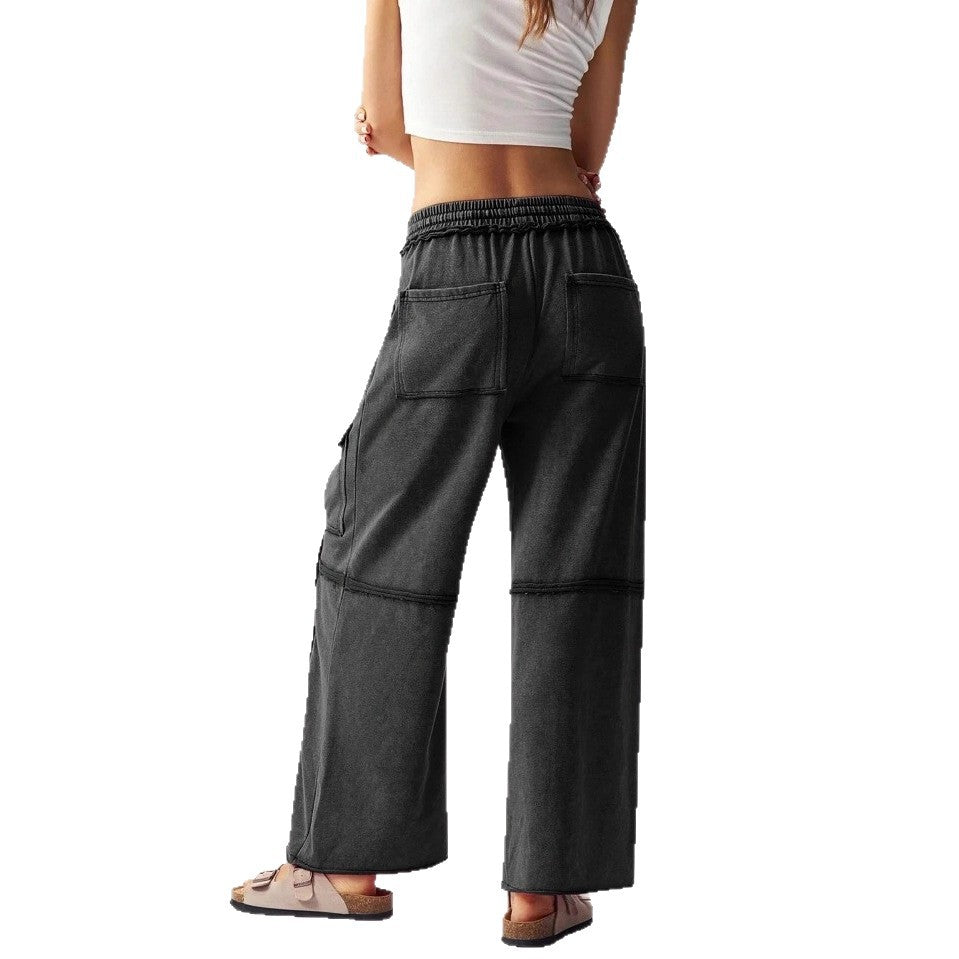 Women’s Pleated Washed Cargo Pants | Loose Fit Flared Casual Trousers – Spring New Arrival
