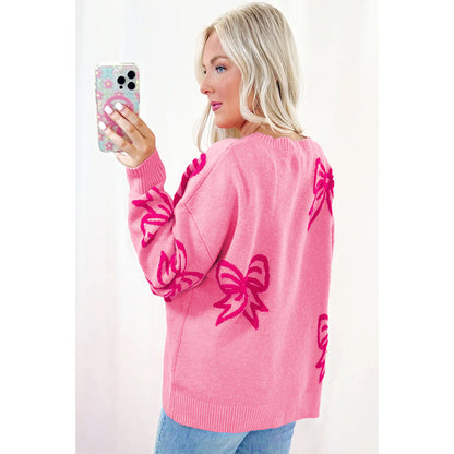 2025 Fall New Women’s Knit Sweater – Trendy Long Sleeve Printed Thick Pullover