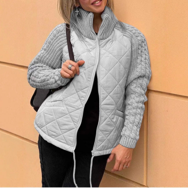 Autumn Winter 2025 Women’s Fashion Zip-Up Cardigan – Long Sleeve Stand Collar Cotton Jacket
