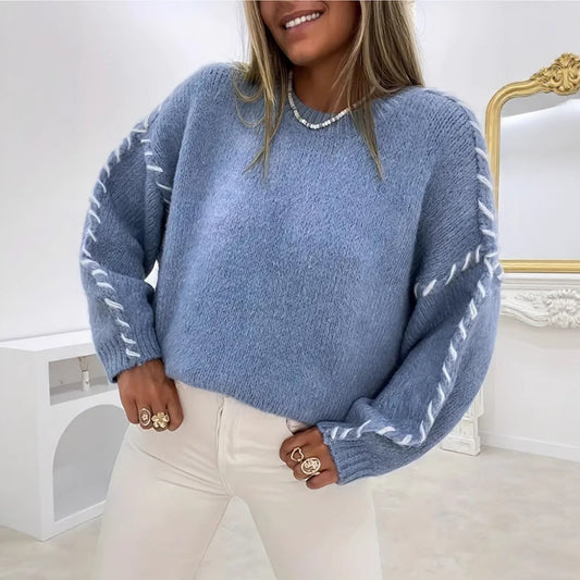 Women’s Solid Color Knit Sweater | Loose Fit Pullover with Drawstring Design · Casual Long Sleeve Top