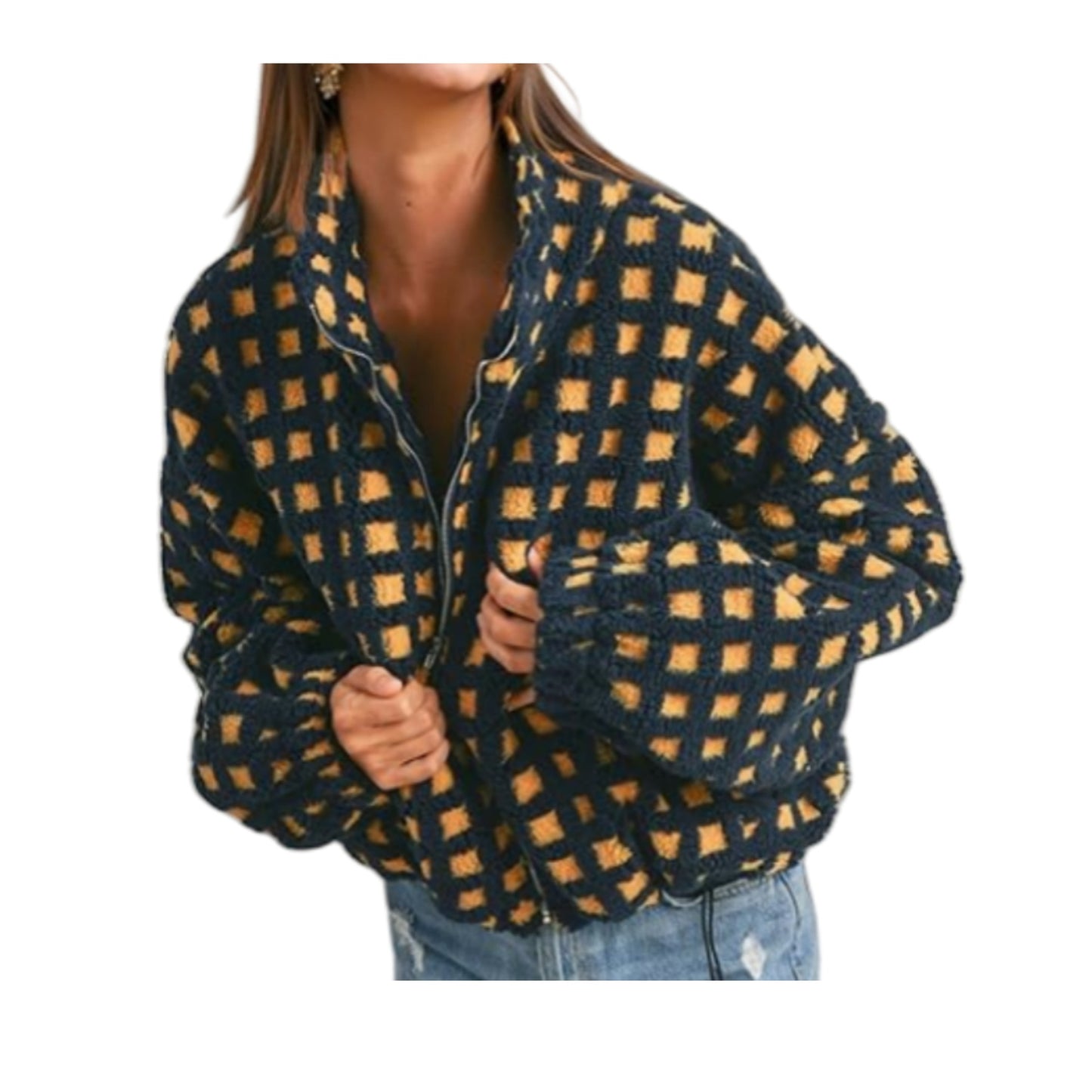2025 Women’s Lamb Wool Plaid Jacket | Fashionable & Casual Loose-Fit Coat