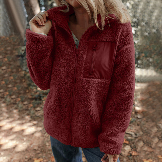 2025 New Faux Shearling Zipper Jacket | Warm & Stylish Solid Color Fleece Coat for Winter