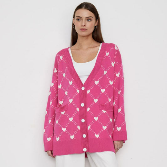 Heart Jacquard Cardigan for Women | Fall Knit Open Front Sweater