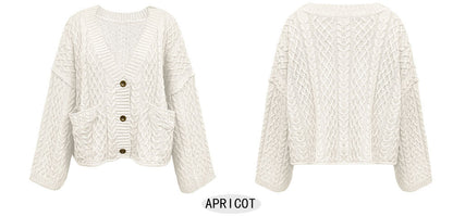 Fall Winter New Short Chunky Cable Knit Cardigan | Loose Fit Cozy Knit Sweater Jacket for Women
