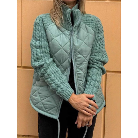 Autumn Winter 2025 Women’s Fashion Zip-Up Cardigan – Long Sleeve Stand Collar Cotton Jacket