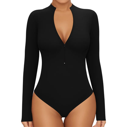 Autumn and winter fine thread zipper one-piece yoga suit high intensity training long sleeve one-piece onesie
