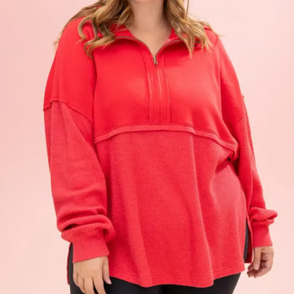 2025 Fall Winter Solid Zip-Up Collared Sweatshirt for Women | Loose Fit Minimalist Long Sleeve Pullover