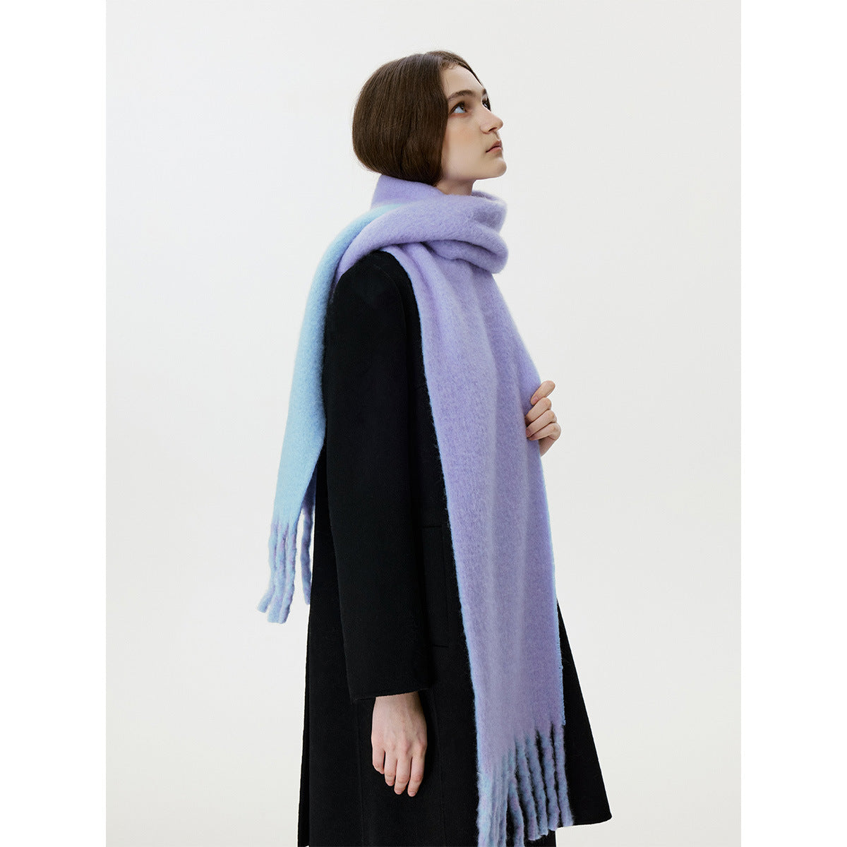 Women’s Wool Tassel Scarf – Thick Warm Winter Shawl, Korean-Style Two-Tone Narrow Double-Sided Wrap