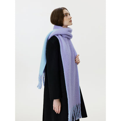 Women’s Wool Tassel Scarf – Thick Warm Winter Shawl, Korean-Style Two-Tone Narrow Double-Sided Wrap