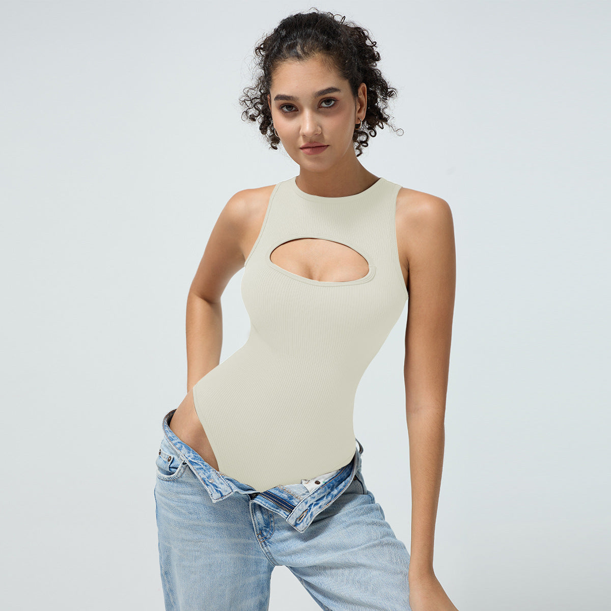 Chest Pad-Free Threaded Seamless Crew Neck Yoga onesie Slim Skinny onesie Shape