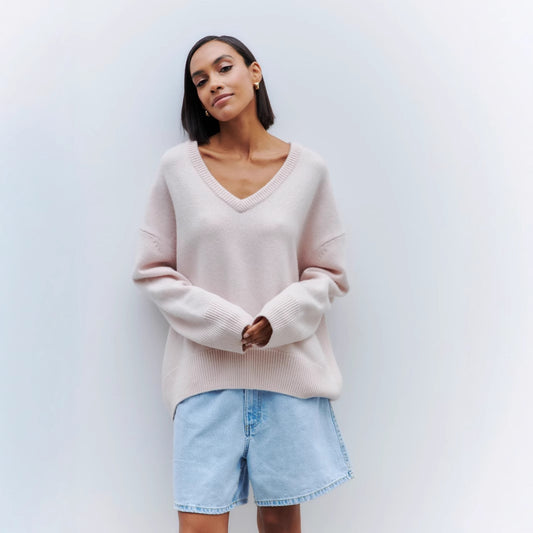 V-Neck Loose Knit Sweater for Women | Fall & Winter Long Sleeve Pullover