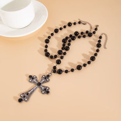 Fashion Multi-Layer Faux Pearl Cross Choker | INS Geometric Alloy Collar Necklace for Women