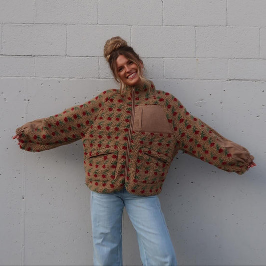 Autumn Winter 2025 Women’s Floral Lambswool Pullover – Loose Cozy Sweatshirt