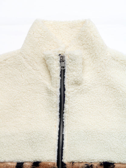 Women’s Fall & Winter Fashion Leopard Print Fleece Jacket | Casual & Versatile Lamb Wool Long Sleeve Outerwear
