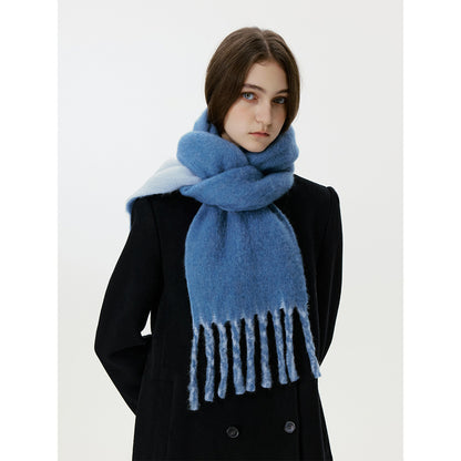Women’s Wool Tassel Scarf – Thick Warm Winter Shawl, Korean-Style Two-Tone Narrow Double-Sided Wrap