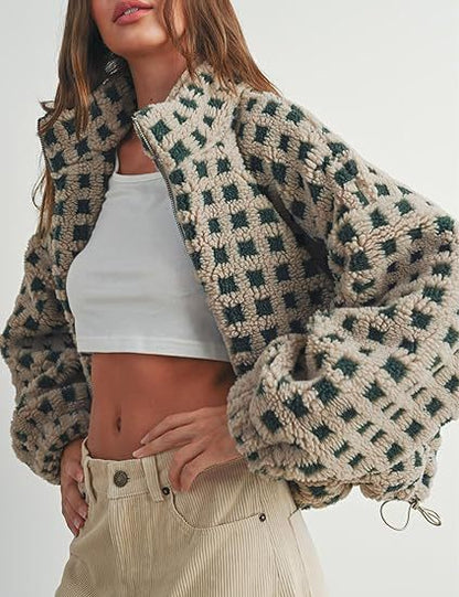 2025 Women’s Lamb Wool Plaid Jacket | Fashionable & Casual Loose-Fit Coat