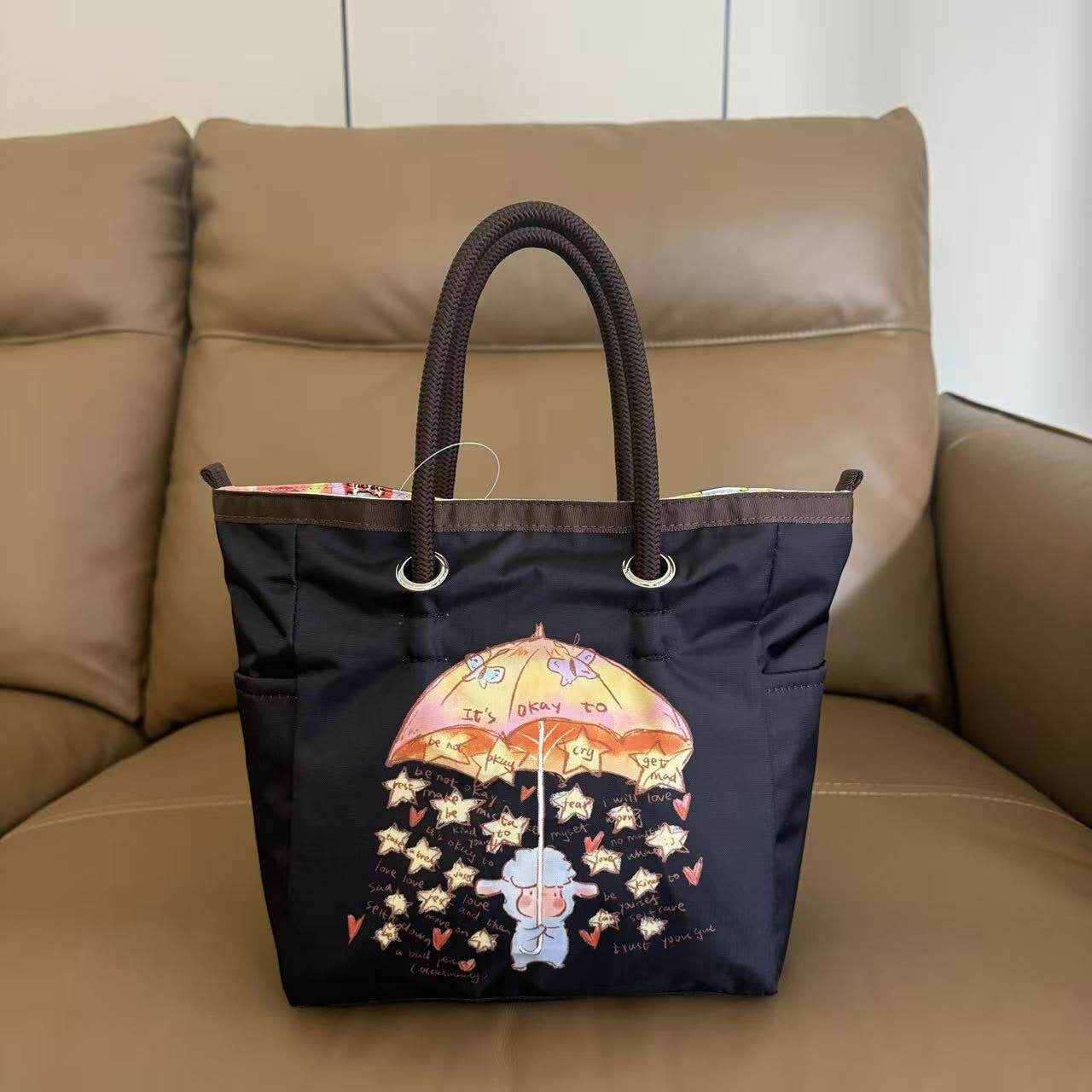 Cartoon handbag female letter printing nylon handbag small tote bag tote bag 1114