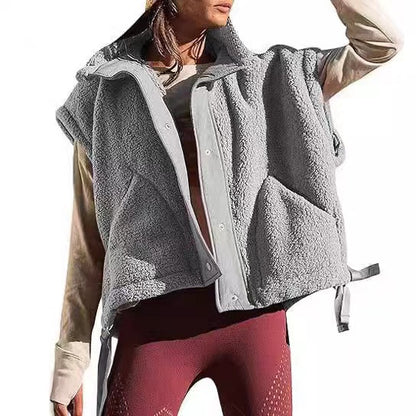 Faux Fur Vest | Oversized Sleeveless Sherpa Jacket with Button Closure