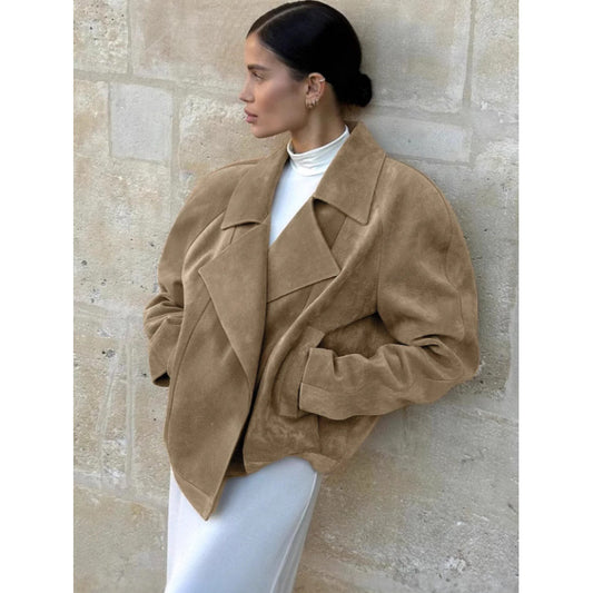 Autumn Winter 2025 Women’s Vintage Suede Blazer – Loose Fit Chic Office Jacket
