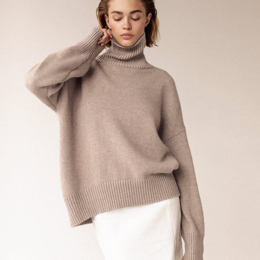 Thick Knit High Neck Sweater for Women | Fall & Winter Loose Fit Pullover