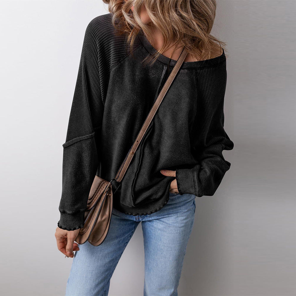 2025 Spring & Autumn Women’s Loose-Fit Sweatshirt | Round Neck Long Sleeve with Contrast Stitching