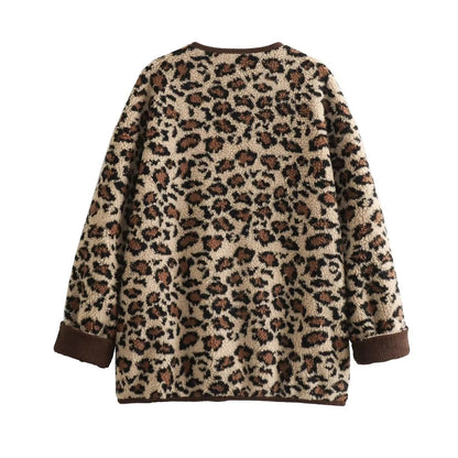 Women’s Autumn Winter Leopard Print Jacket | Casual Loose Fit Long Sleeve Outerwear