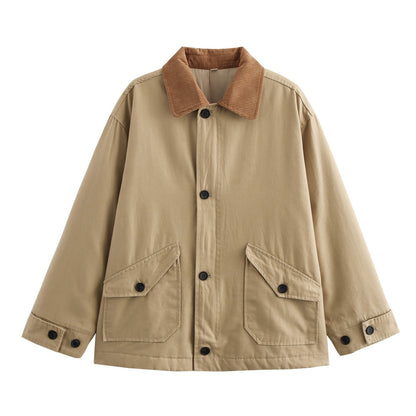 2025 Women’s Autumn Winter Colorblock Cotton Jacket – Fashionable European & American Style Outerwear