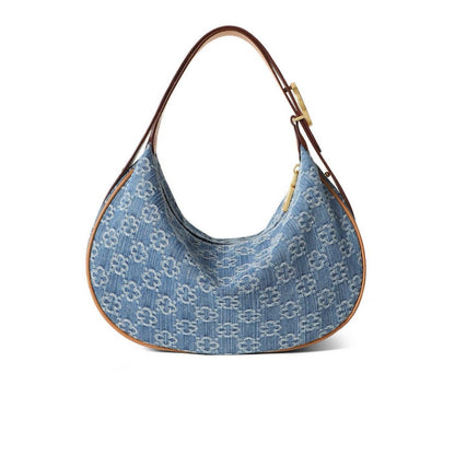 New Denim Washed Canvas Shoulder Bag – Casual Half Moon Crossbody Underarm Bag