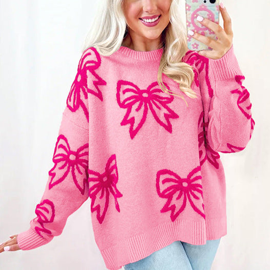 2025 Fall New Women’s Knit Sweater – Trendy Long Sleeve Printed Thick Pullover