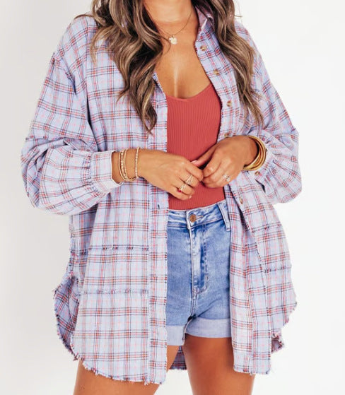 Autumn Fashion Tassel Cardigan | Loose Casual Plaid Shirt for Women