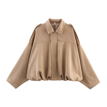 Women’s Suede-Look Bomber Jacket | Casual Turn-Down Collar Flight Jacket · Spring & Autumn