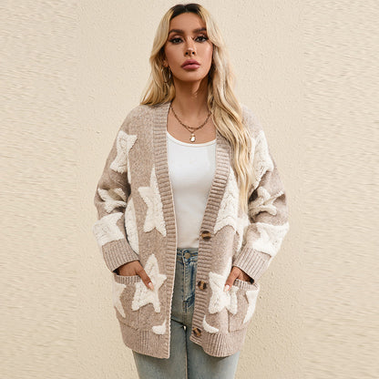 Fall New Women’s Knit Cardigan – Casual Button-Down Sweater Coat with Multi Pockets