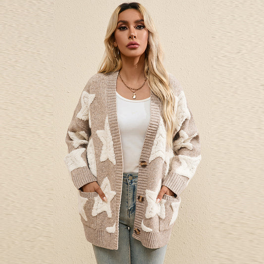 Fall New Women’s Knit Cardigan – Casual Button-Down Sweater Coat with Multi Pockets