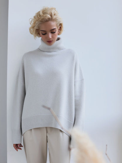 Thick Knit High Neck Sweater for Women | Fall & Winter Loose Fit Pullover