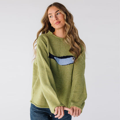Fish Print Crew Neck Sweater for Women | 2025 Fall & Winter Fashionable Relaxed Knit Pullover