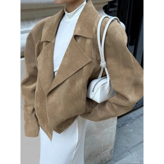 Autumn Winter 2025 Women’s Vintage Suede Blazer – Loose Fit Chic Office Jacket